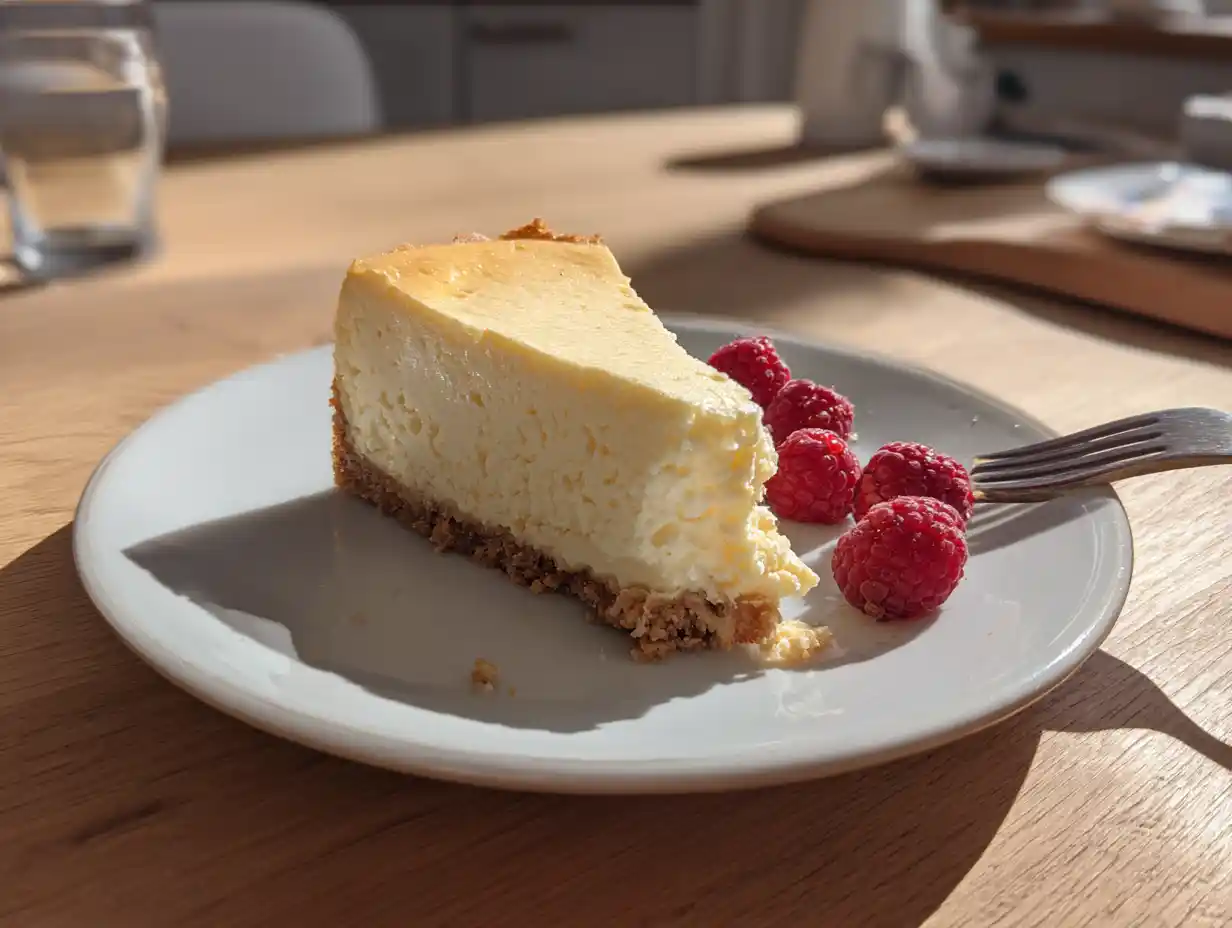 Cheesecake recept philadelphiaost med krämig fyllning och digestivebotten serverad på vit tallrik