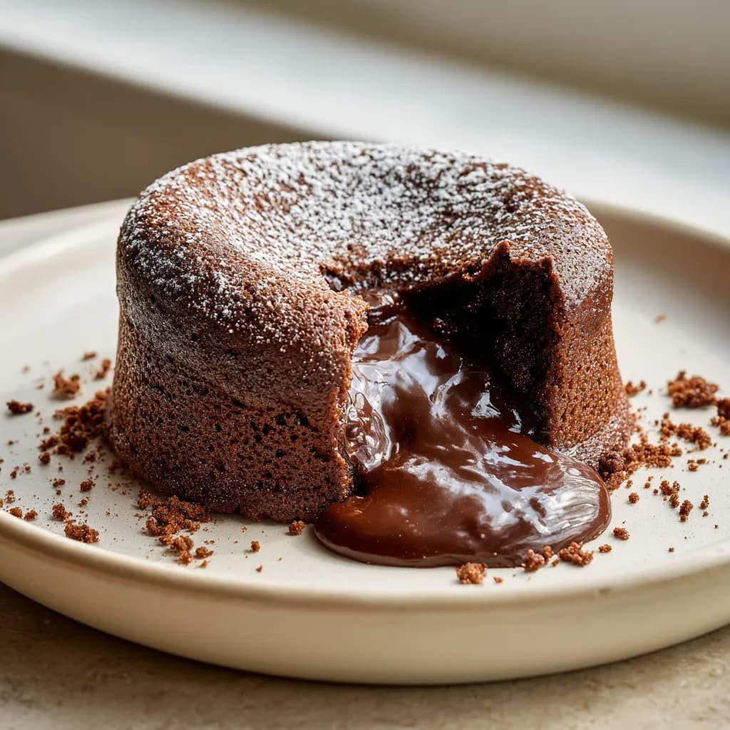 Chokladfondant med rinnig chokladkärna serverad varm direkt ur formen