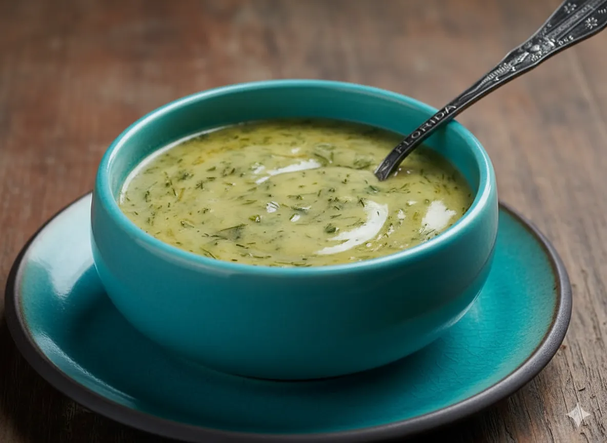 En närbild på krämig hovmästarsås med rikligt av hackad dill i en liten glasskål bredvid en bit lax.