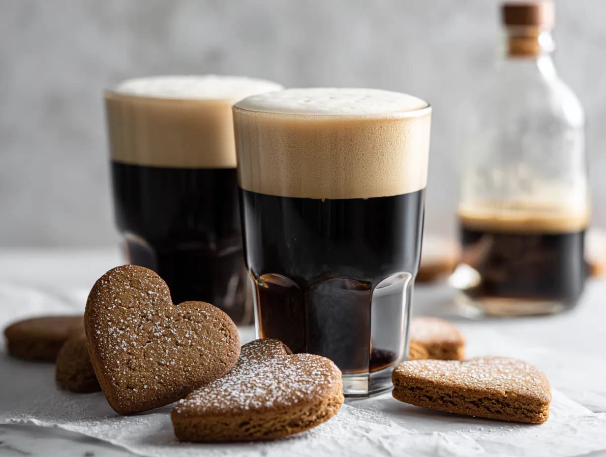 En vacker glaskanna fylld med skummande klassisk mumma prydd med en nypa kardemumma på toppen vid ett dukat julbord.