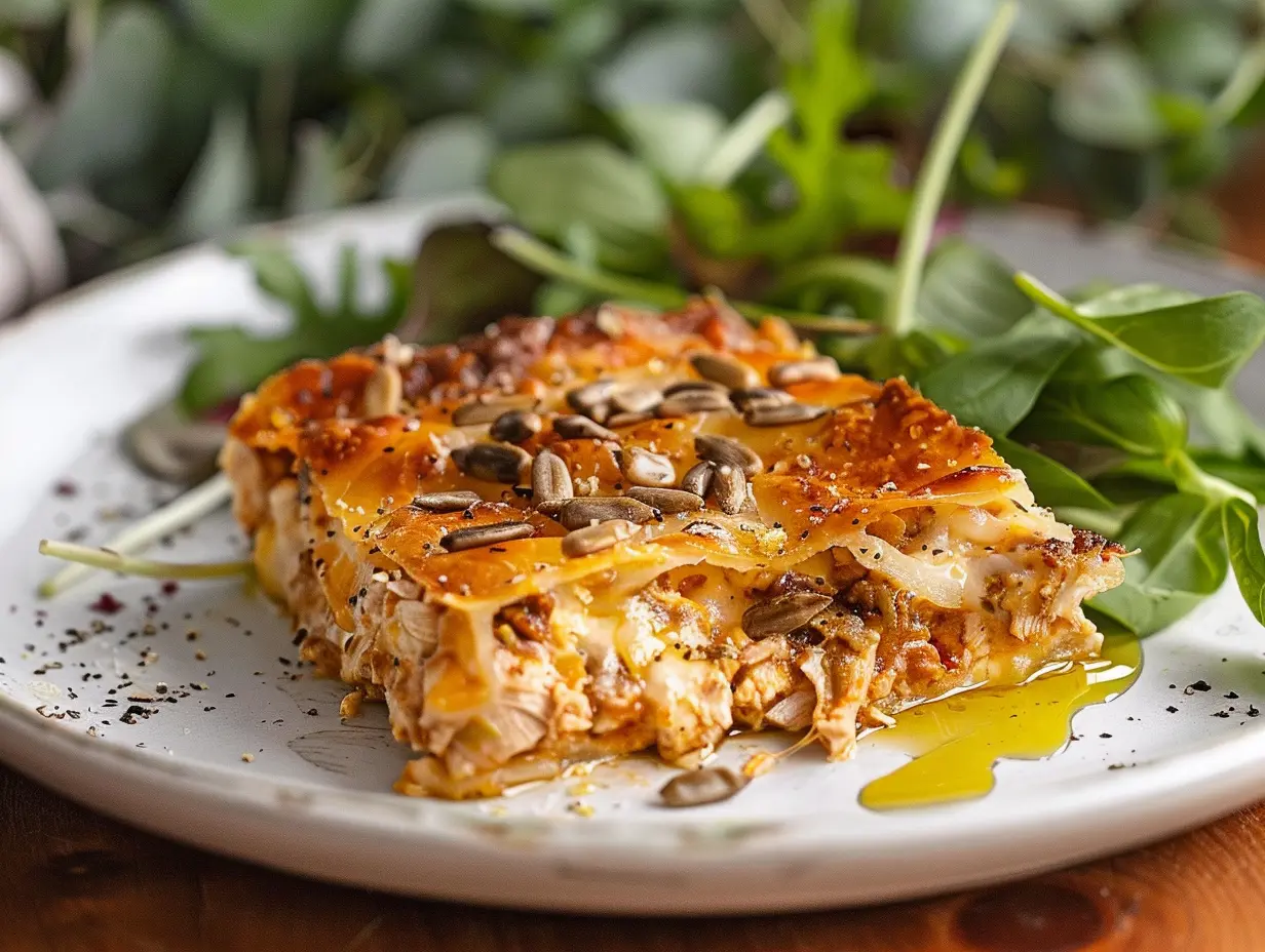 Portion av medelhavsgratäng med kycklingfärs