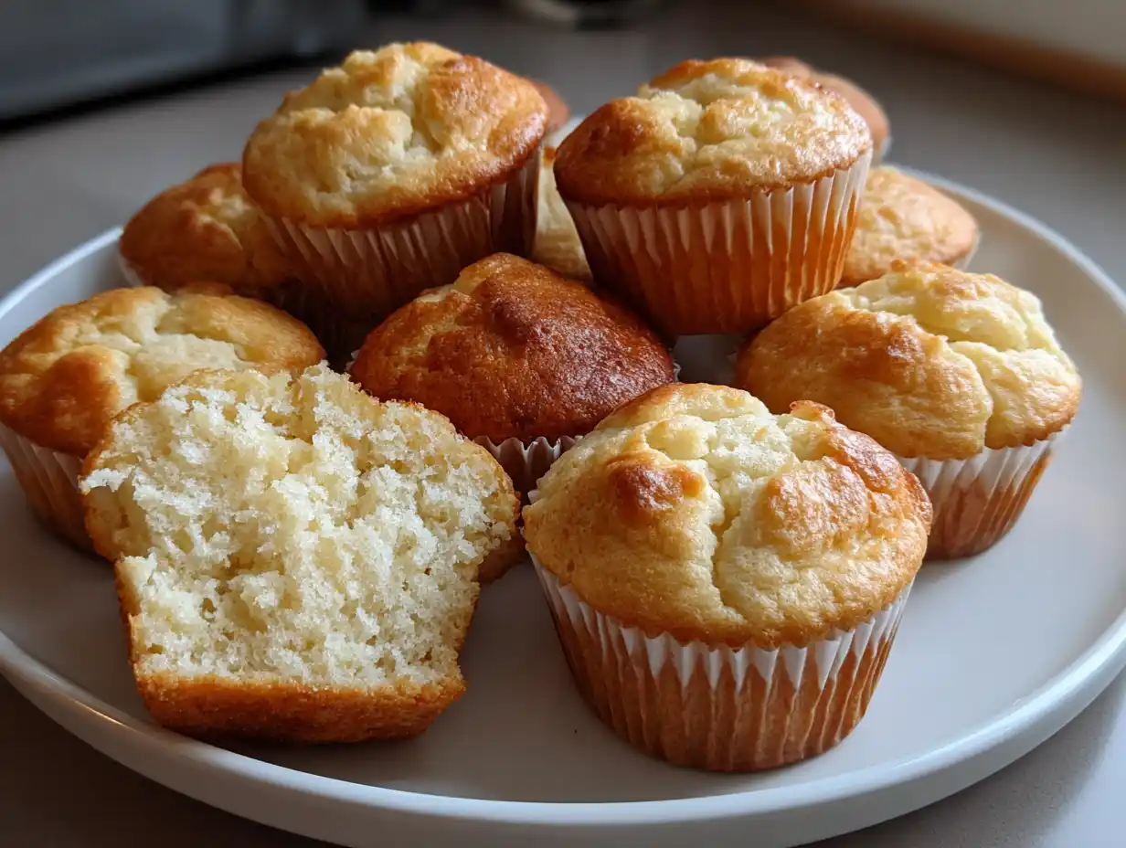 muffins utan ägg på fat med gyllene topp, mjuk smula och tydlig hemmabakd känsla.