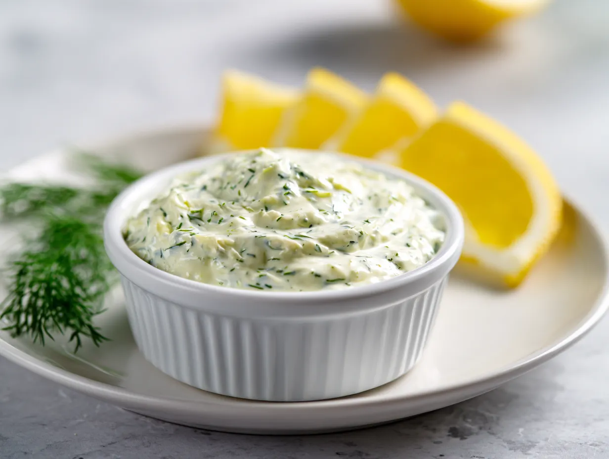 Supergod sås till varmrökt lax med rom, dill och citron – krämig kall sås till fisk.