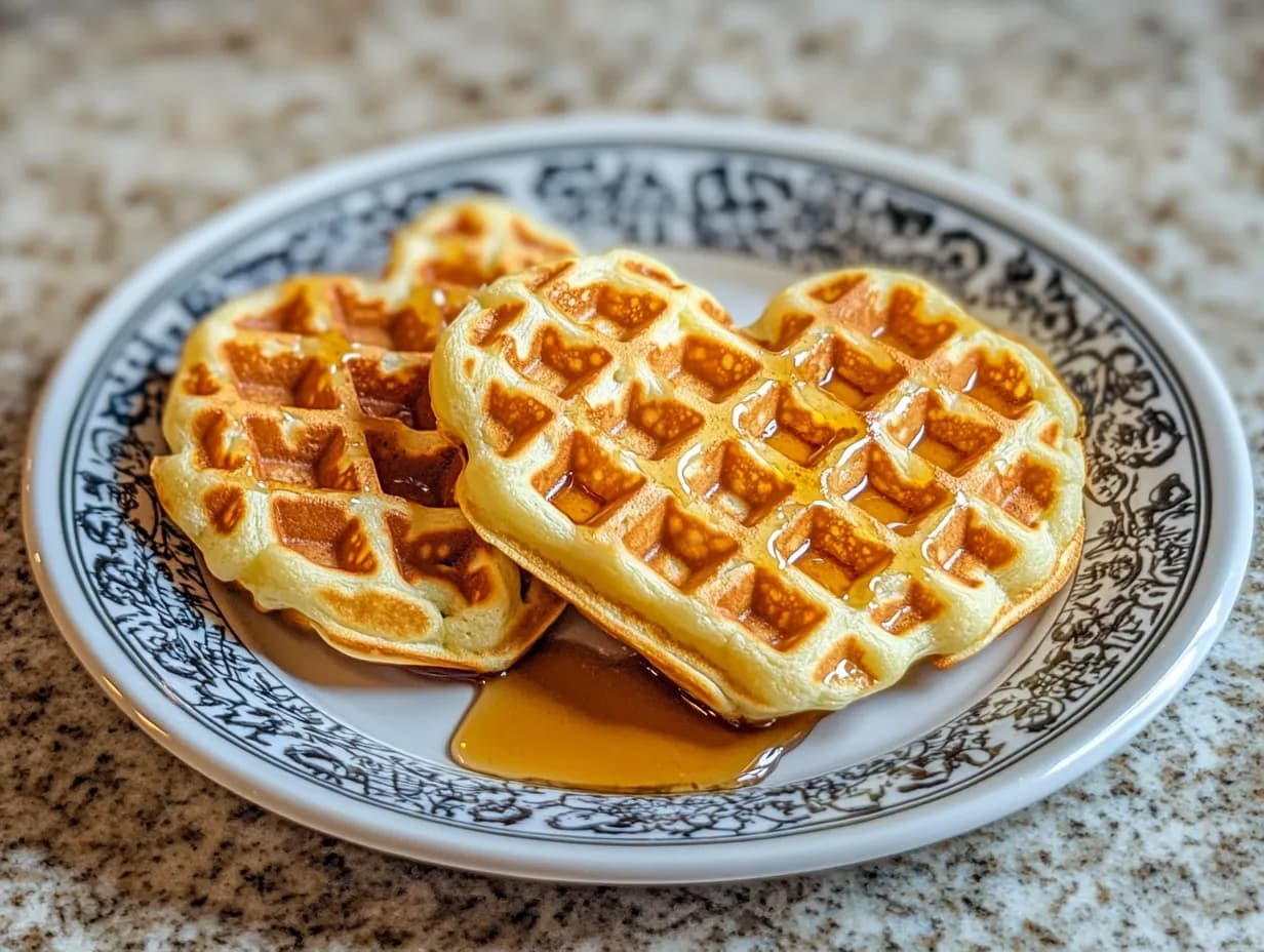 Våfflor utan ägg som är nygräddade och gyllene, serverade på ett mörkt fat med bär.