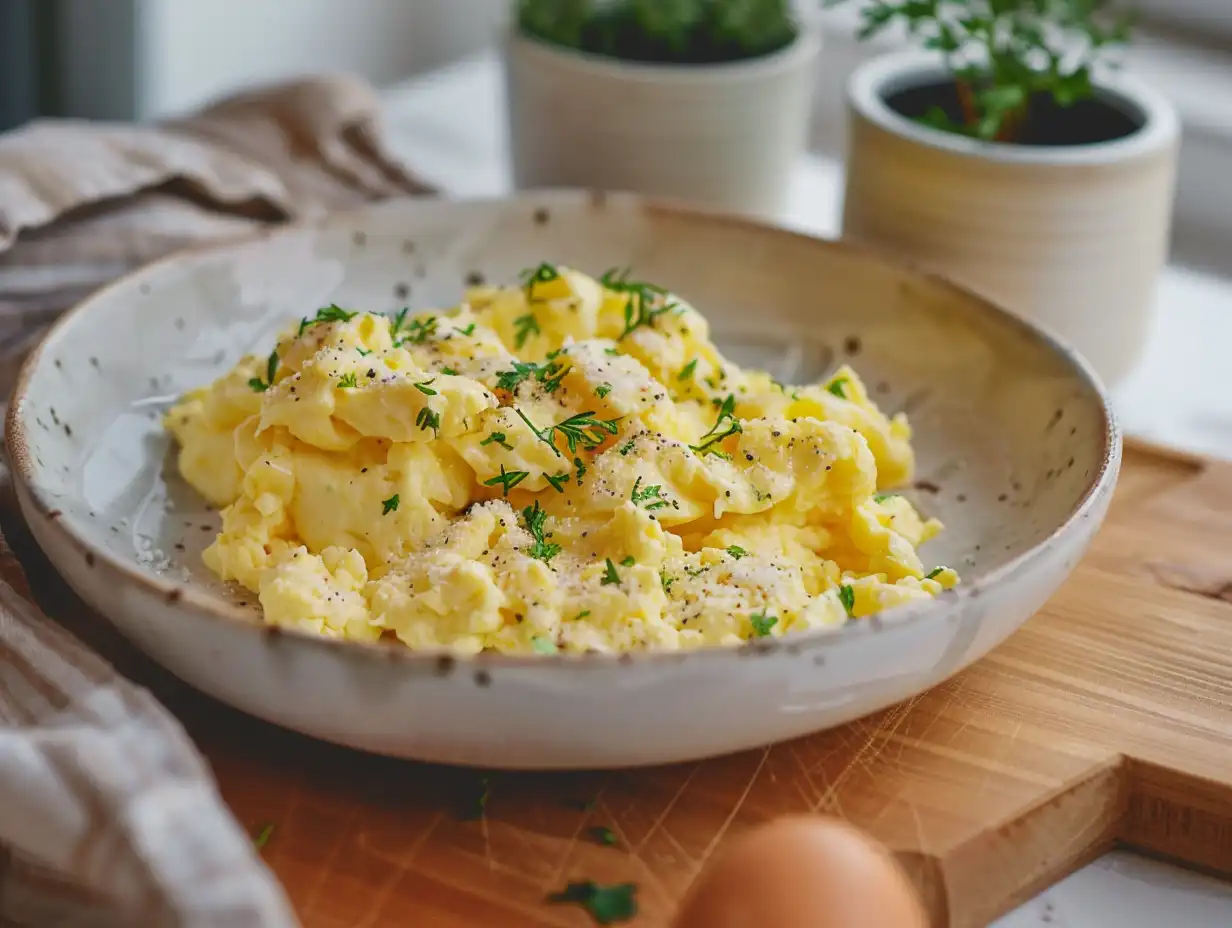 äggröra med grädde – extra krämig och glansig i stekpanna