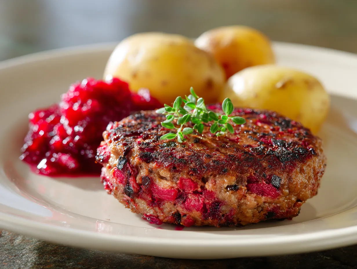 Biff a la Lindström med rödbetor och kapris, stekta saftiga biffar serverade klassiskt.