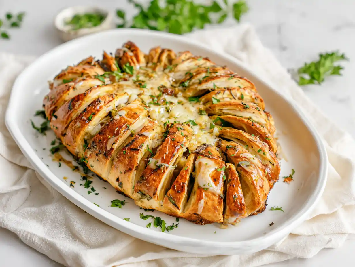 Blommig falukorv i ugn med ost, senap och ketchup, serverad varm på fat med gyllene yta.