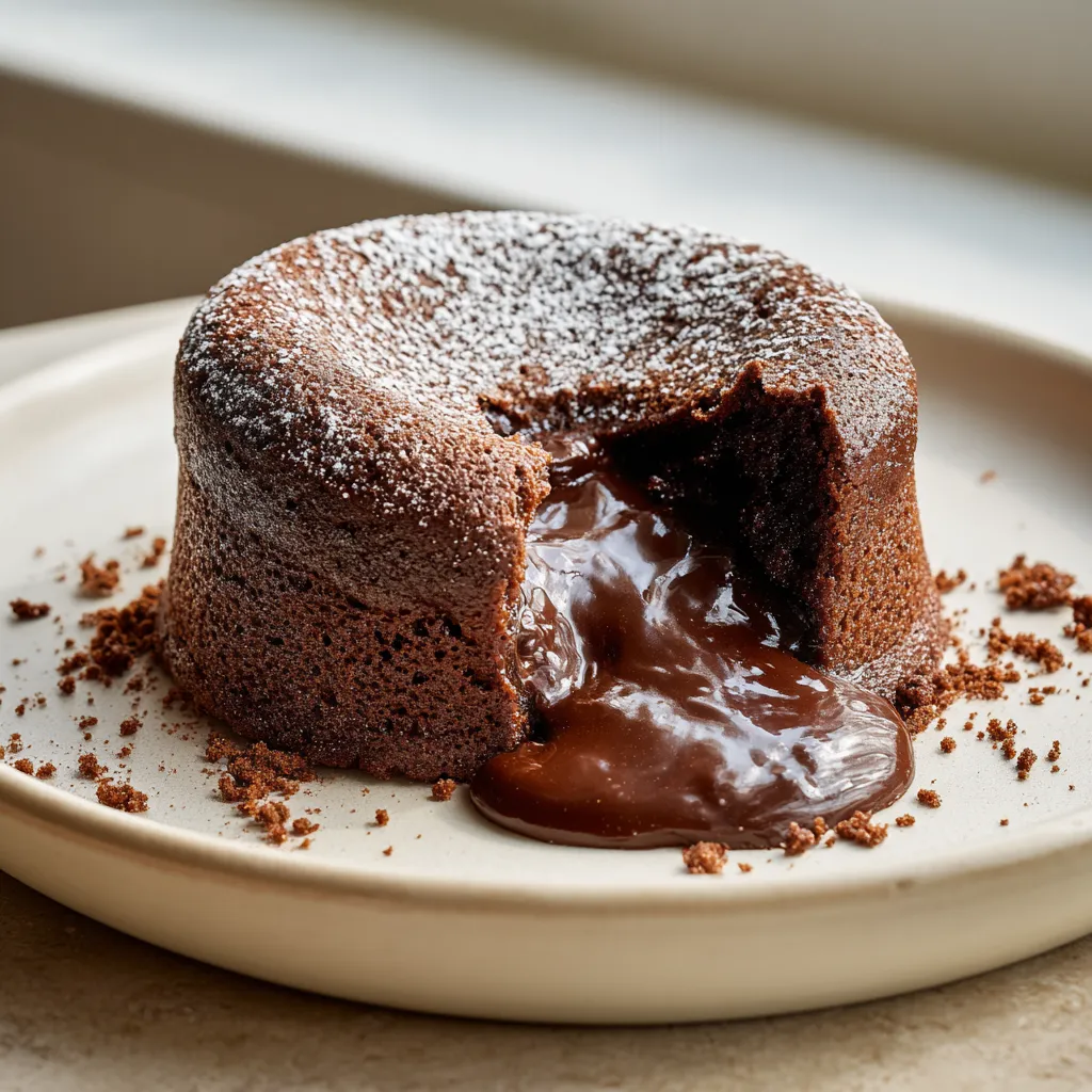 Chokladfondant med rinnig chokladkärna serverad varm direkt ur formen