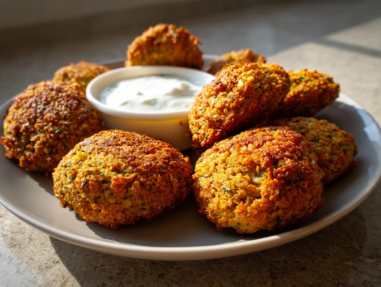 Falafel gjord på kikärtor från burk som steks gyllene i panna och serveras vegetarisk.