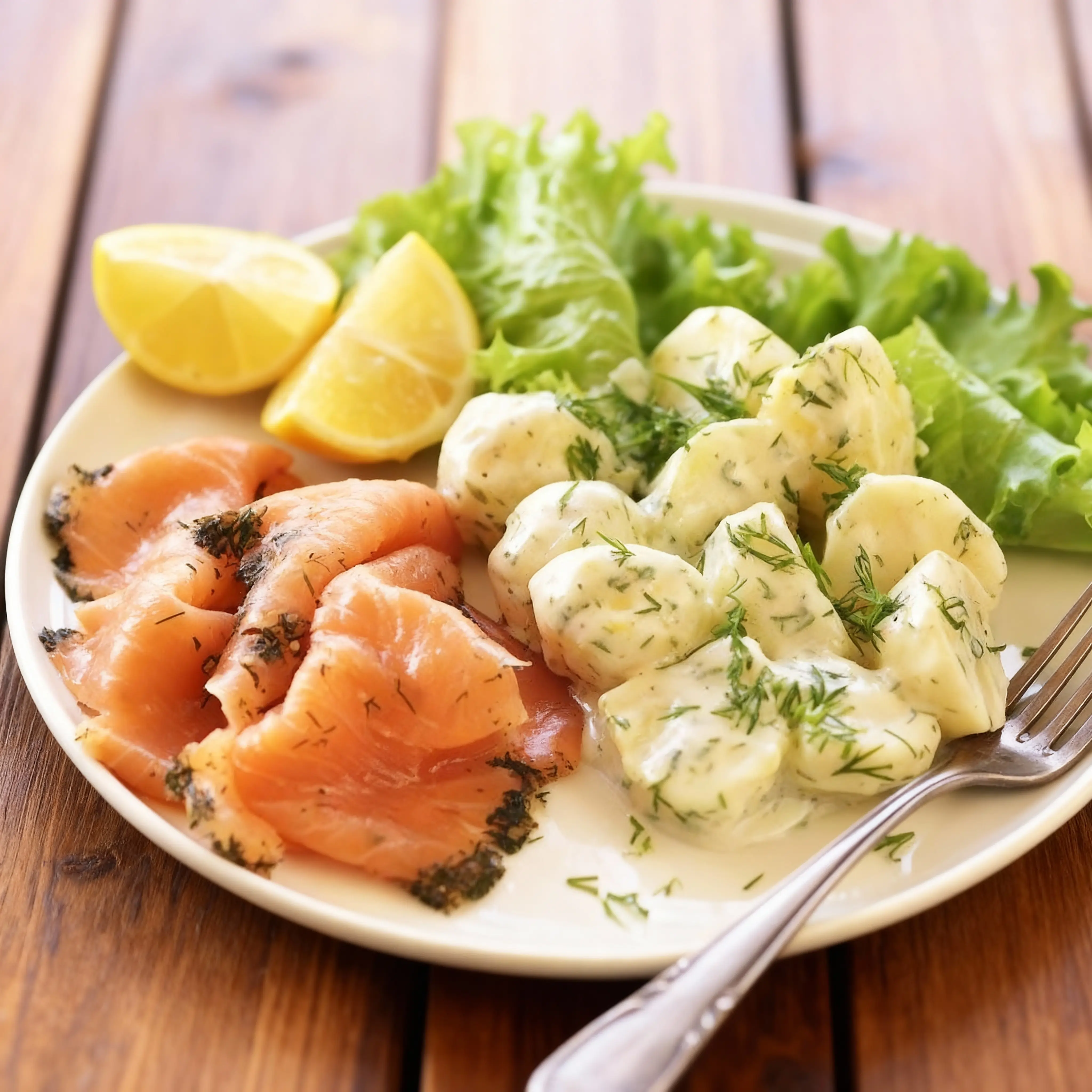 Gravad lax med dillstuvad potatis och citron