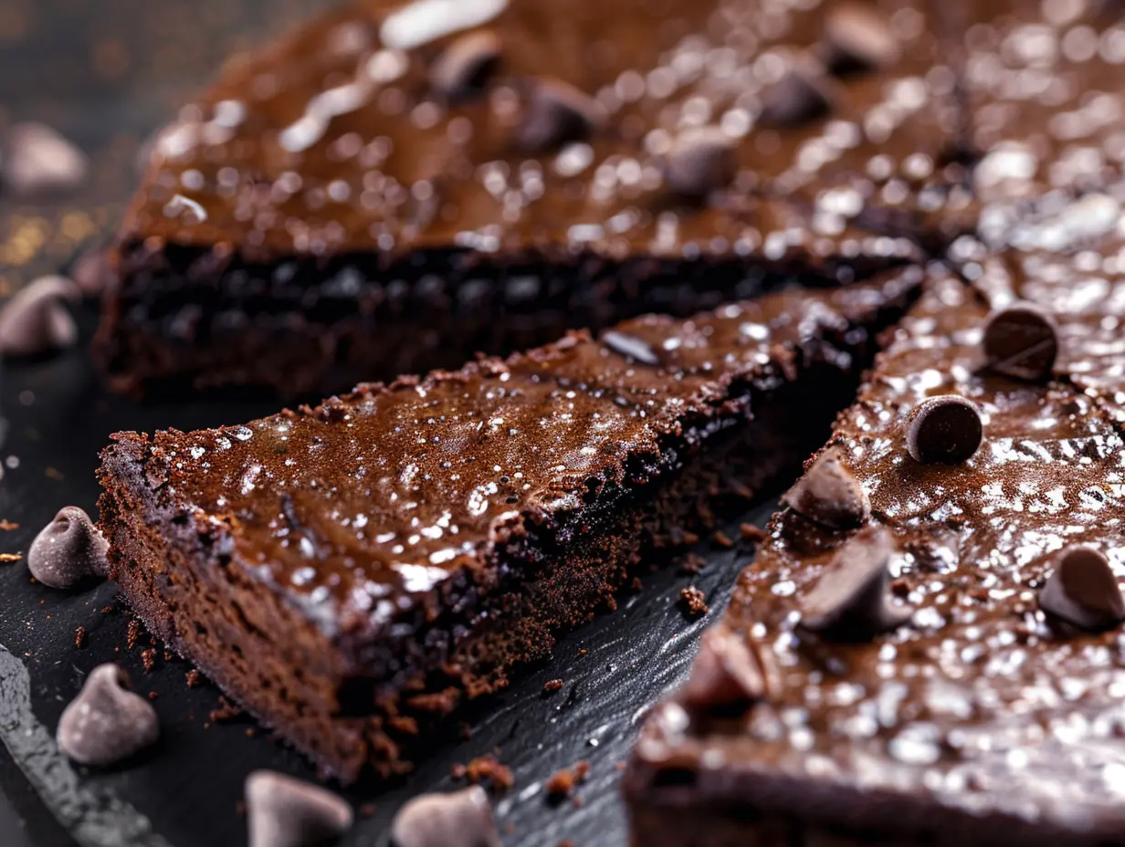 Himmelsk kladdkaka recept serverad med lättvispad grädde och färska hallon på ett rustikt fat.