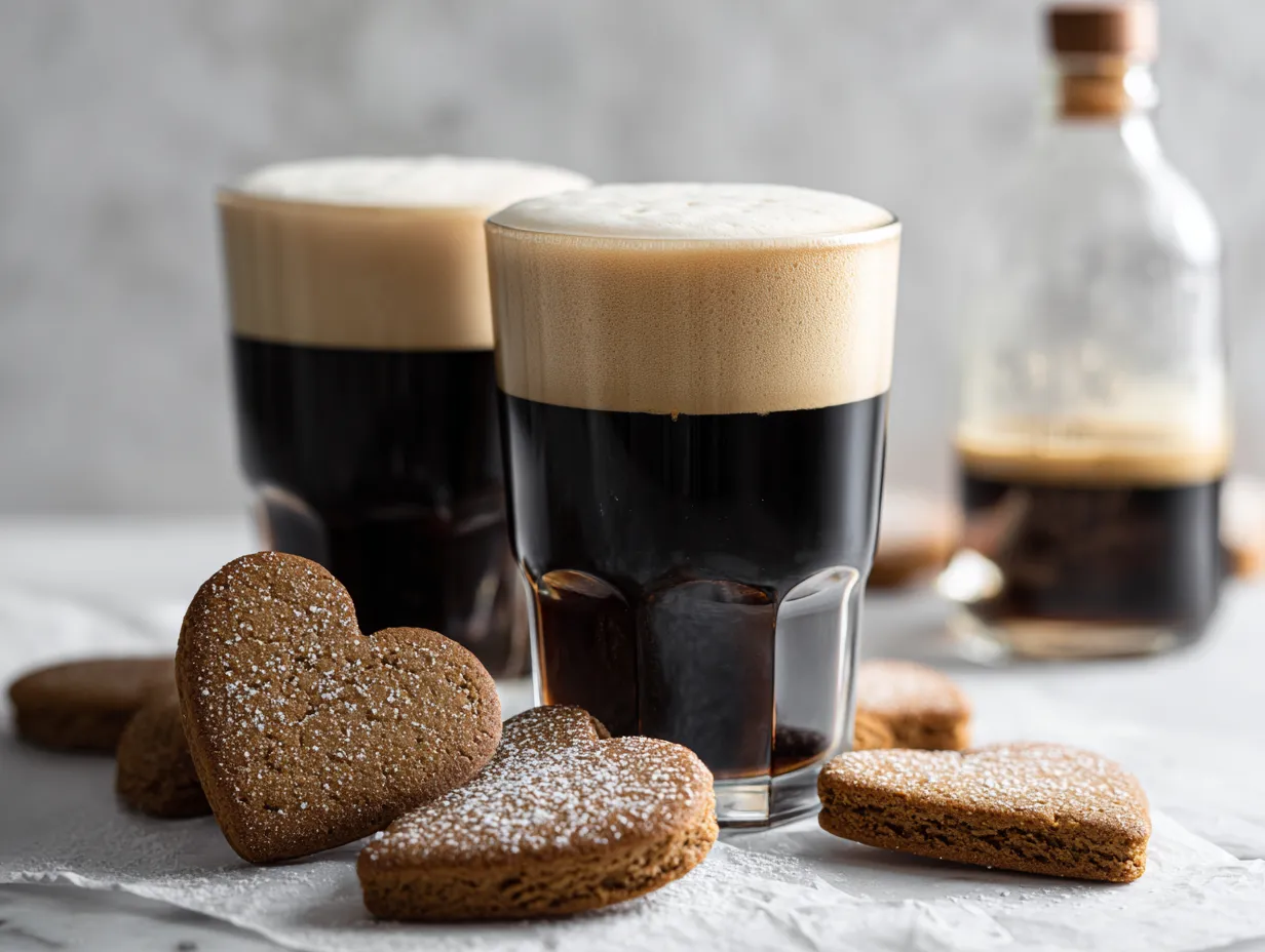 En vacker glaskanna fylld med skummande klassisk mumma prydd med en nypa kardemumma på toppen vid ett dukat julbord.