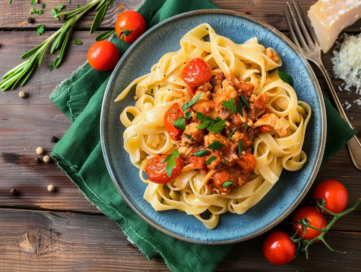 Kycklingfärs i gräddig tomatsås