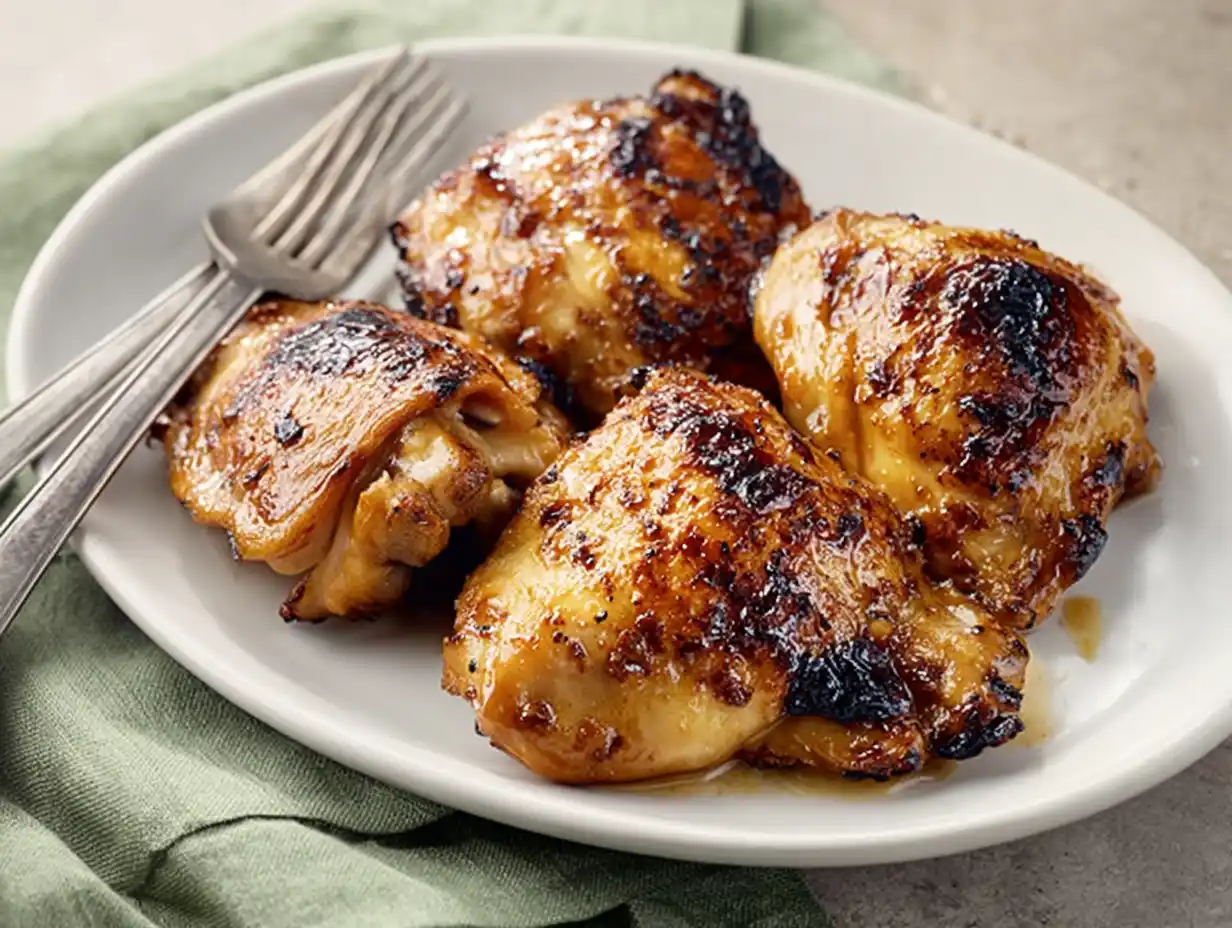 Kycklinglårfilé airfryer med krispig yta och saftigt kött serverad med enkel sallad.