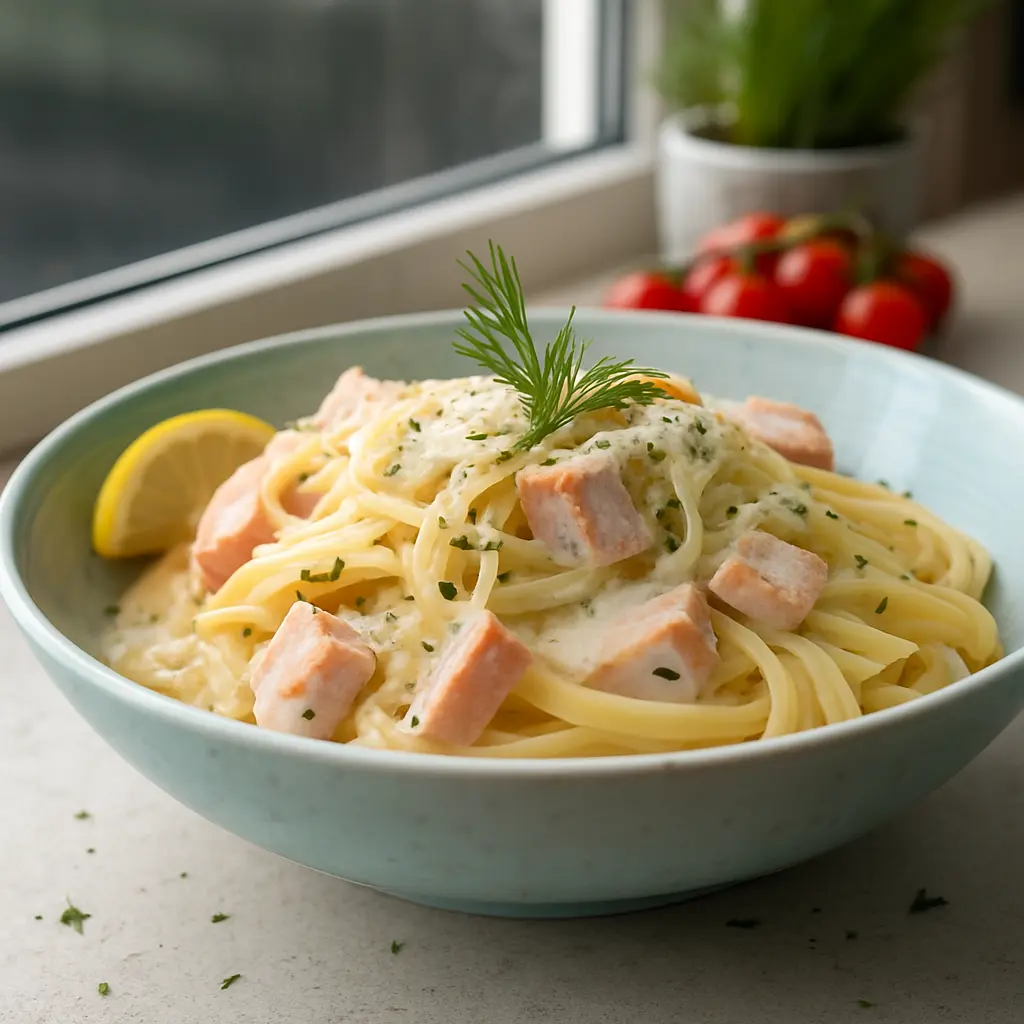 Krämig laxpasta med dill och citron