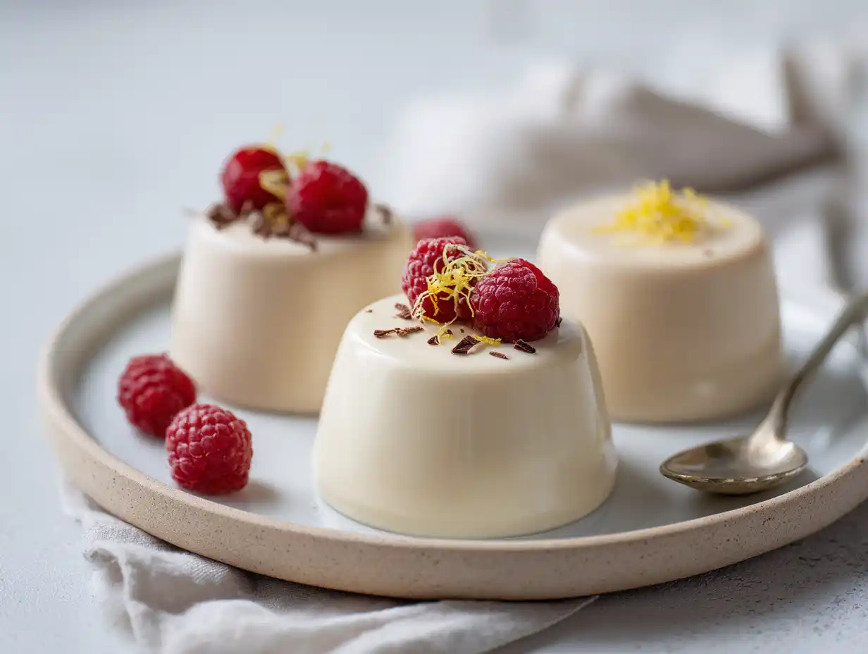 pannacotta smaker serverade i små glas med len yta, bär på toppen och blank, krämig konsistens.