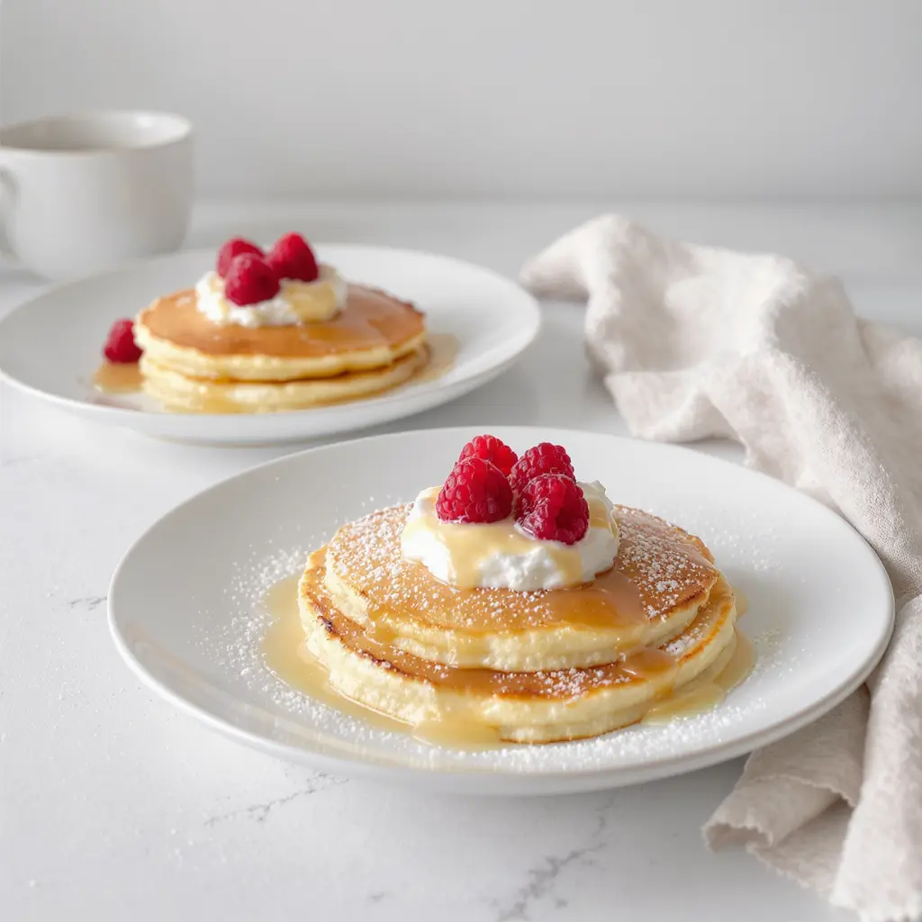 Pannkakor för två personer med grädde och hallon