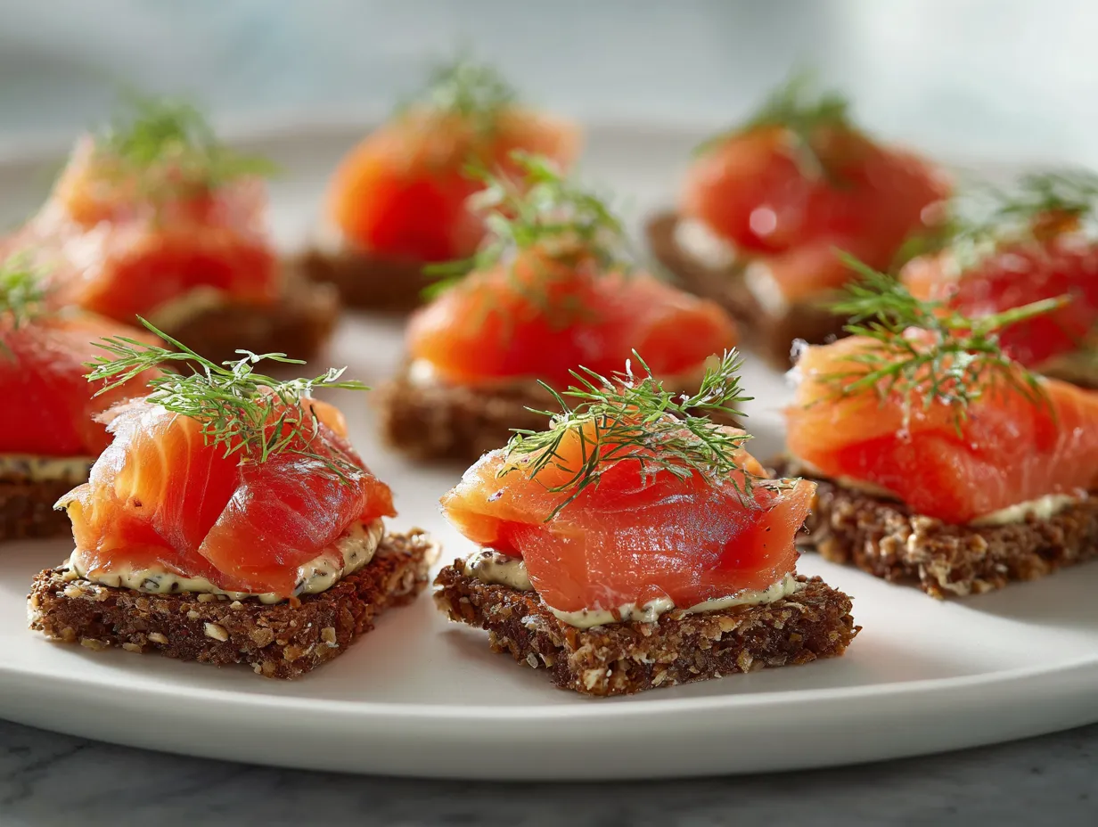 Recept med gravad lax förrätt på rågbröd med hovmästarsås, dill och citronzest.