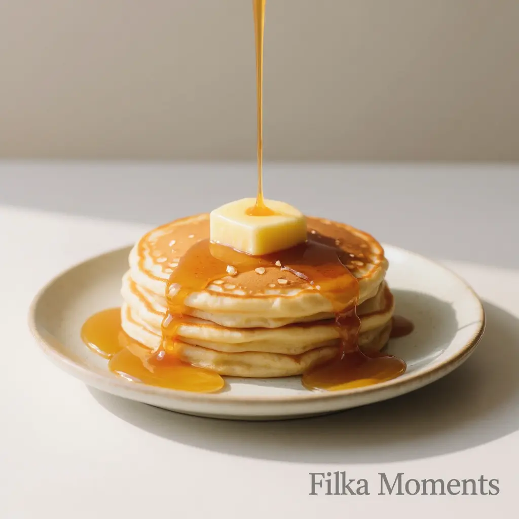 Gyllene amerikanska pannkakor med yoghurt och bär
