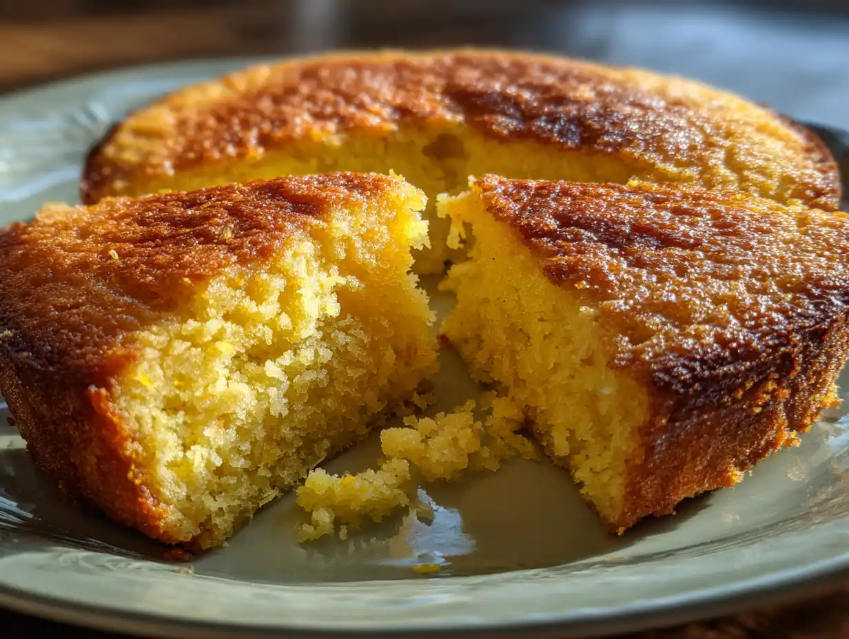 sockerkaka med saffran i enkel form med gyllene färg, mjuk smula och lätt sprucken yta.