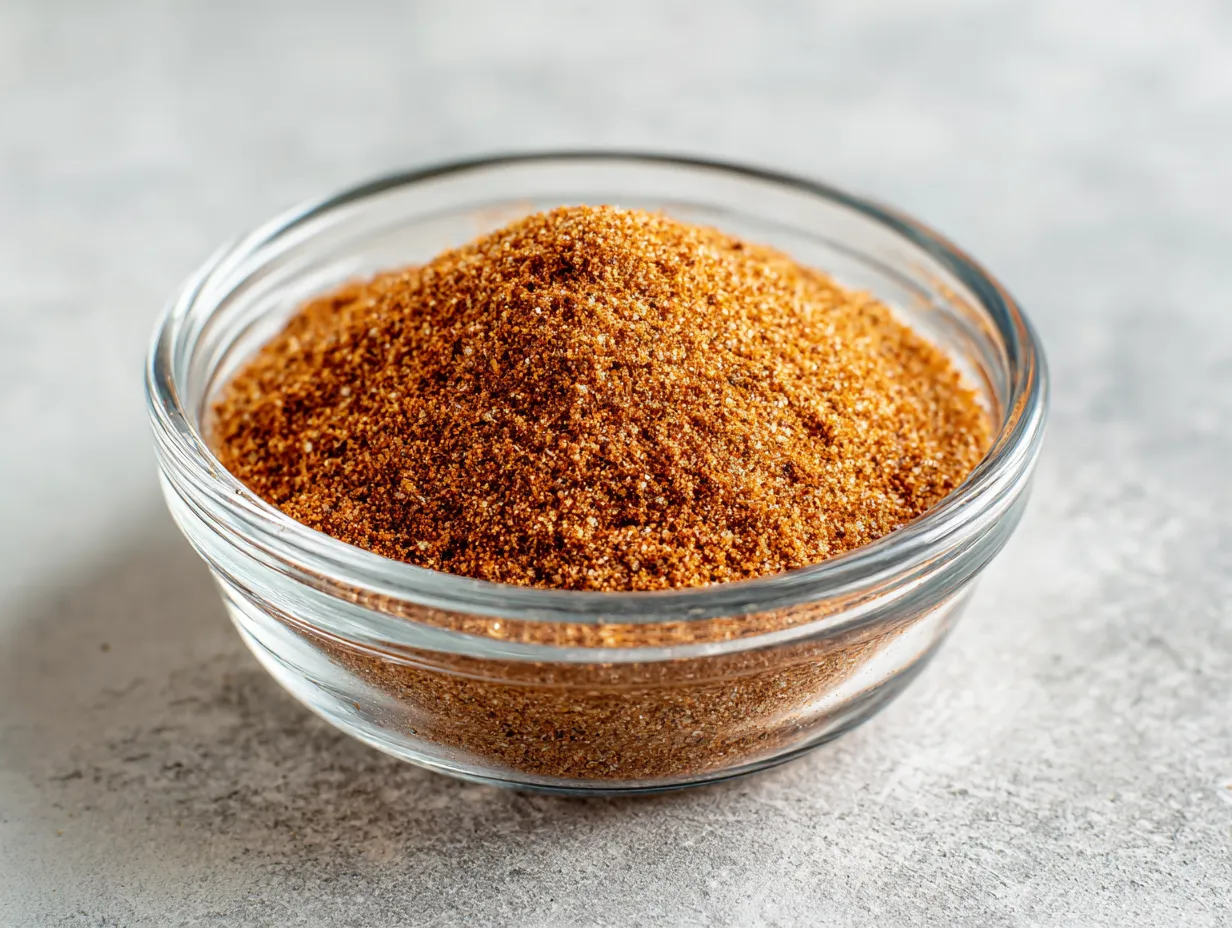 En skål med hemmagjord taco krydda recept blandad med röd paprika och spiskummin.