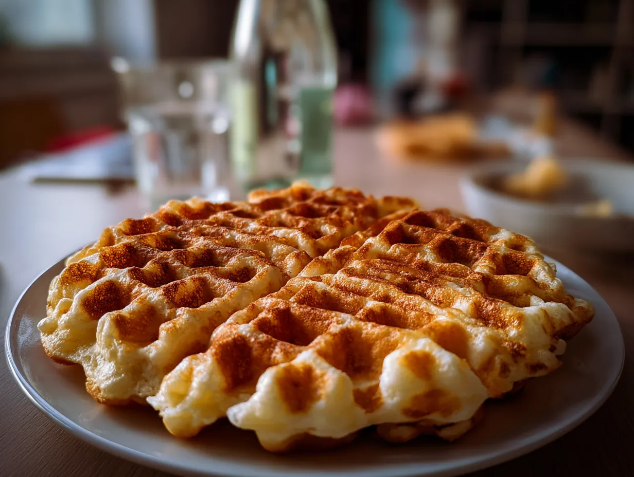 Höga luftiga våfflor bakade med mineralvatten.