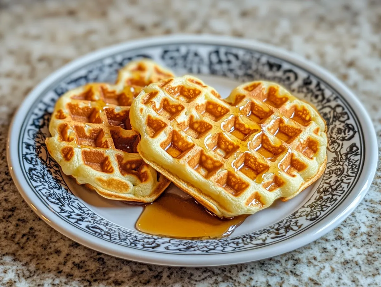 Våfflor utan ägg som är nygräddade och gyllene, serverade på ett mörkt fat med bär.