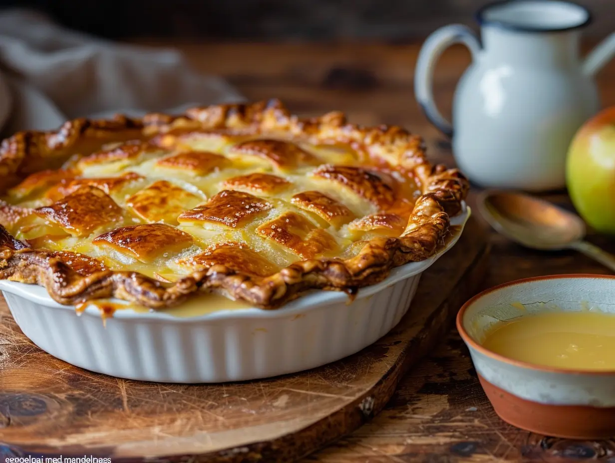 Äppelpaj med mandelmassa och vaniljsås – klassisk svensk efterrätt