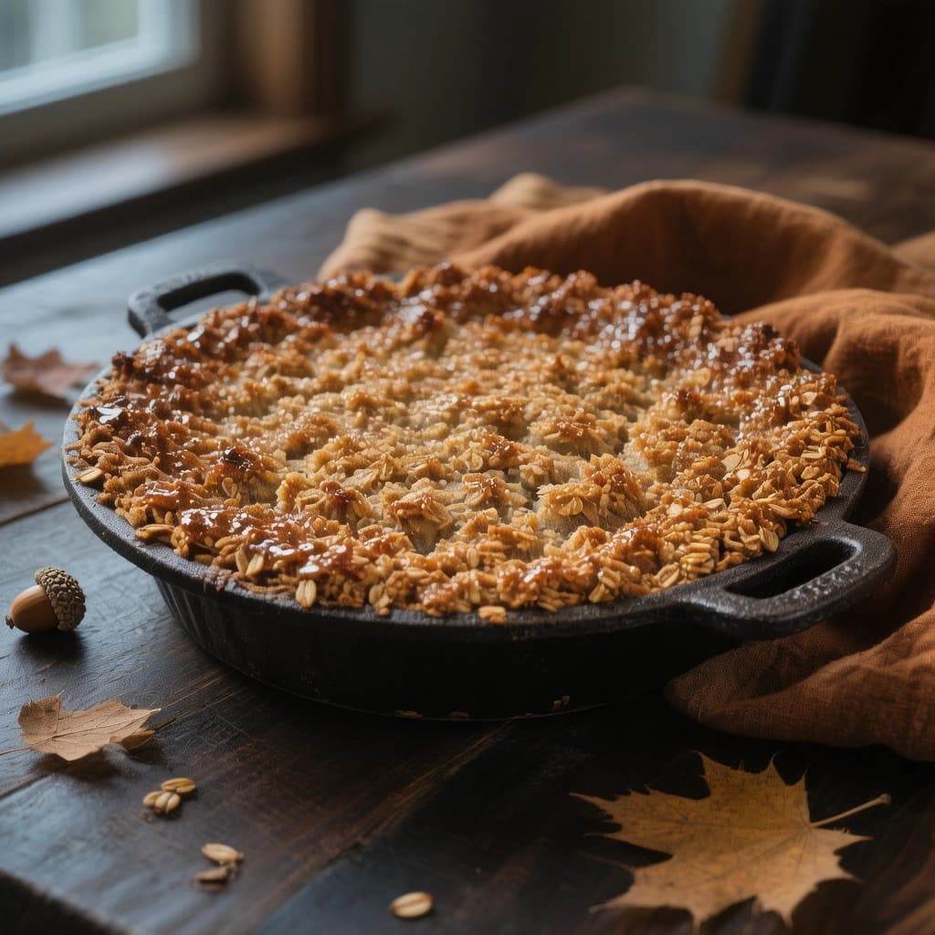 Äppelcrumble med kanel och havretäcke
