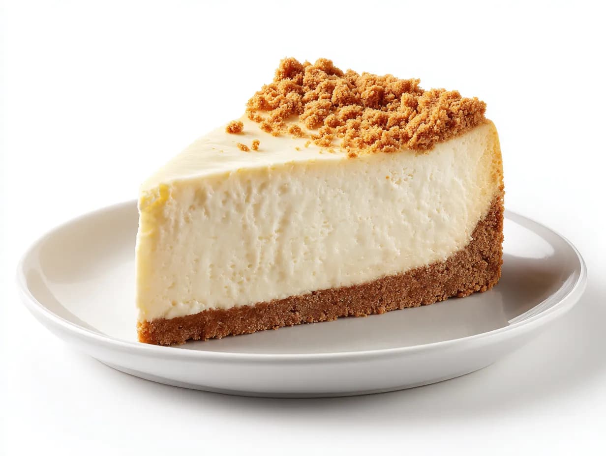 En krämig cheesecake med frasiga digestivekex i en rund form, redo att serveras som en festlig glasstårta.