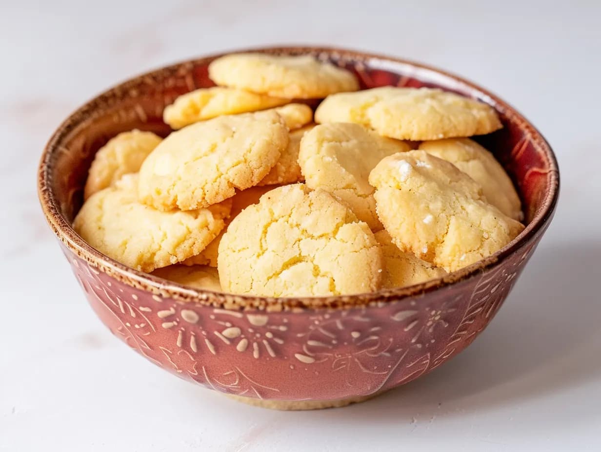 En närbild på spröda drömmar staplade på varandra som visar den karakteristiska spruckna ytan och luftiga konsistensen.