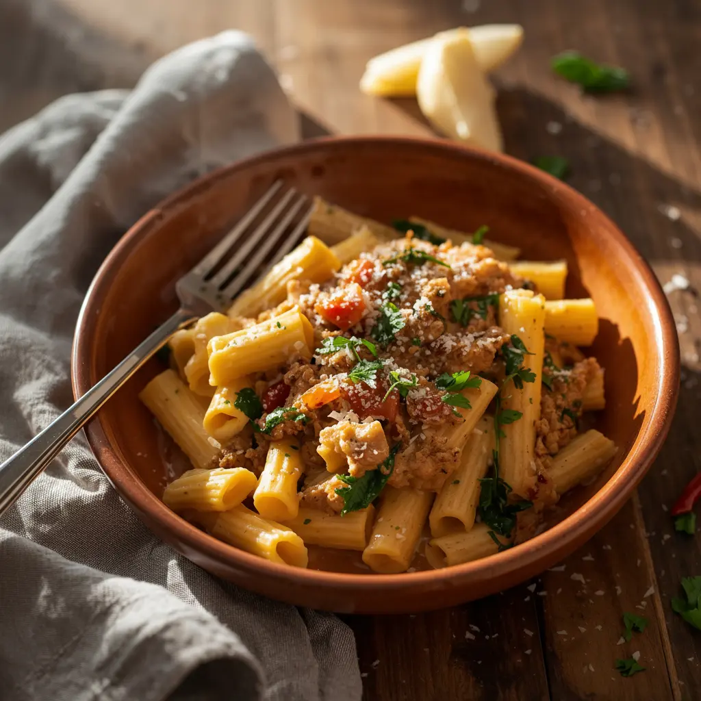 Krämig pasta med kycklingfärs