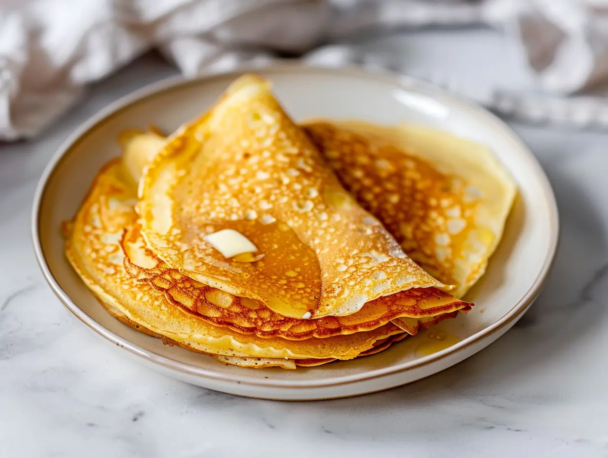 Pannkakor 1 person serverade på en liten tallrik med bär