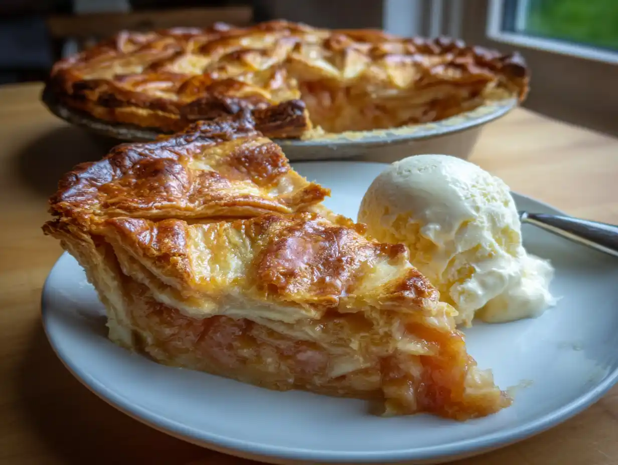 Rabarberpaj godaste nybakad i form, gyllenbrun krispig smuldeg och rosa saftig fyllning syns