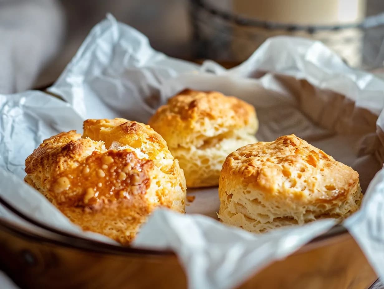 Scones i airfryer med gyllene yta och fluffig insida serverade nygräddade till frukost.