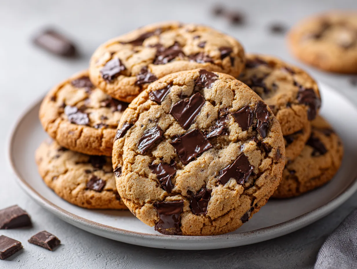 American chocolate chip cookies med seg kant och mjuk chokladig kärna på plåt