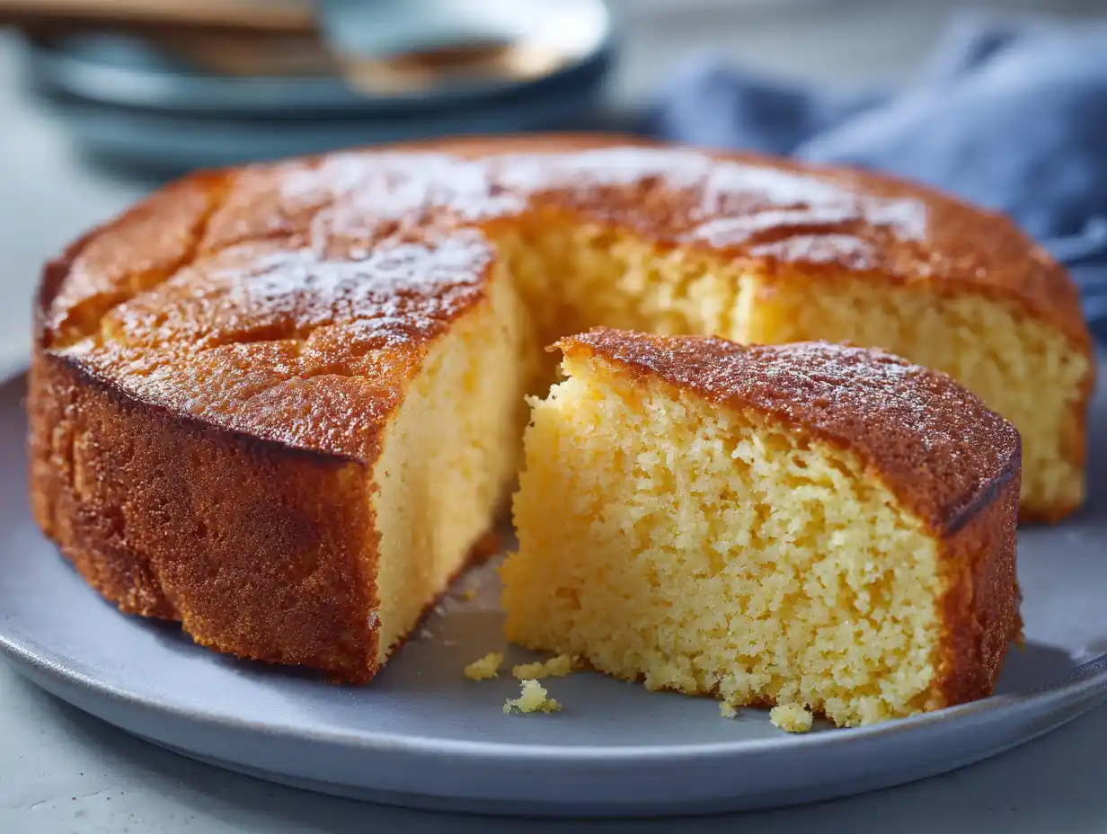 glutenfri sockerkaka på fat med gyllene yta, mjuk smula och klassisk form i enkel hemmamiljö.