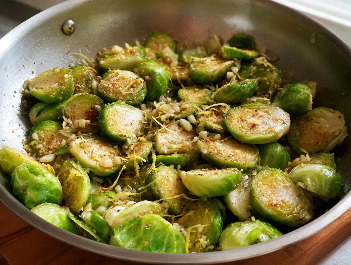 karamelliserad brysselkål honung på ugnsplåt med glaserade kanter, honungsglasyr och sesamfrön på toppen