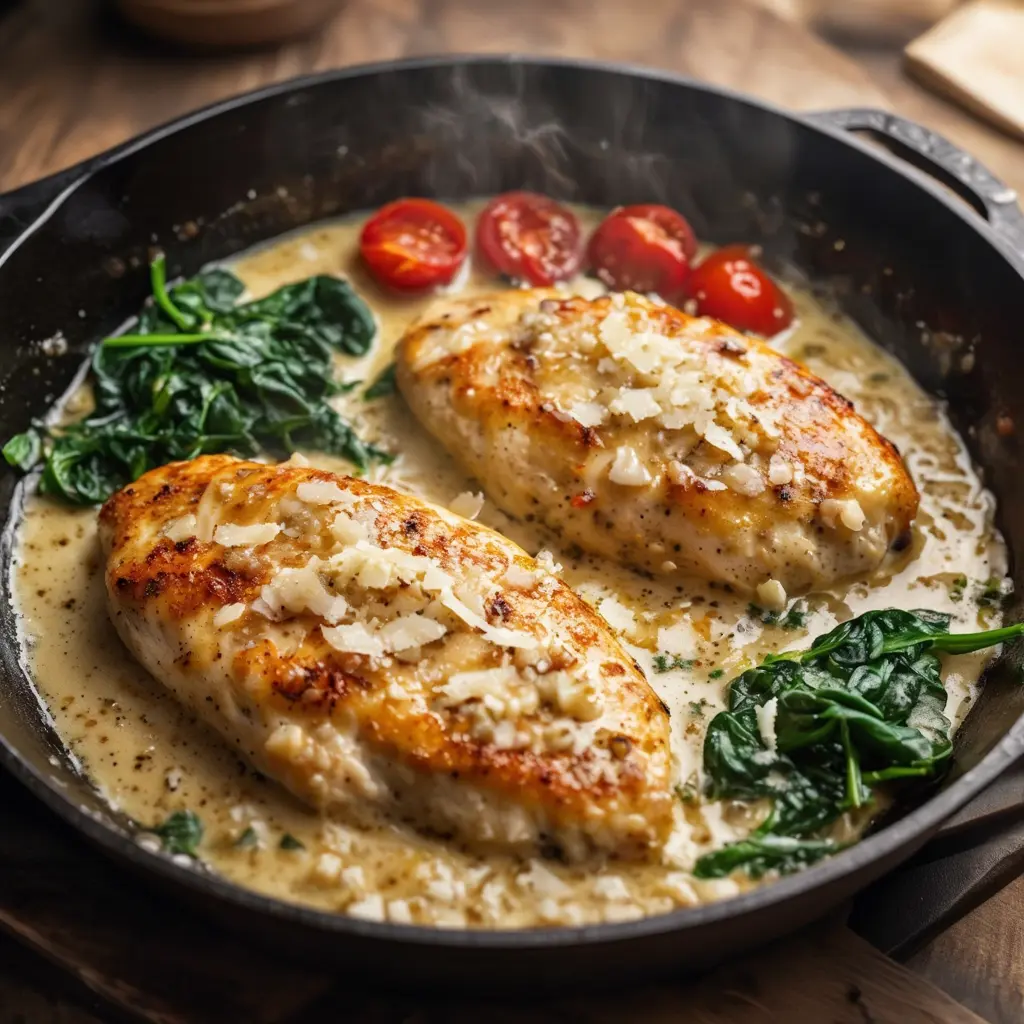 Krämig vitlökskyckling med spenat