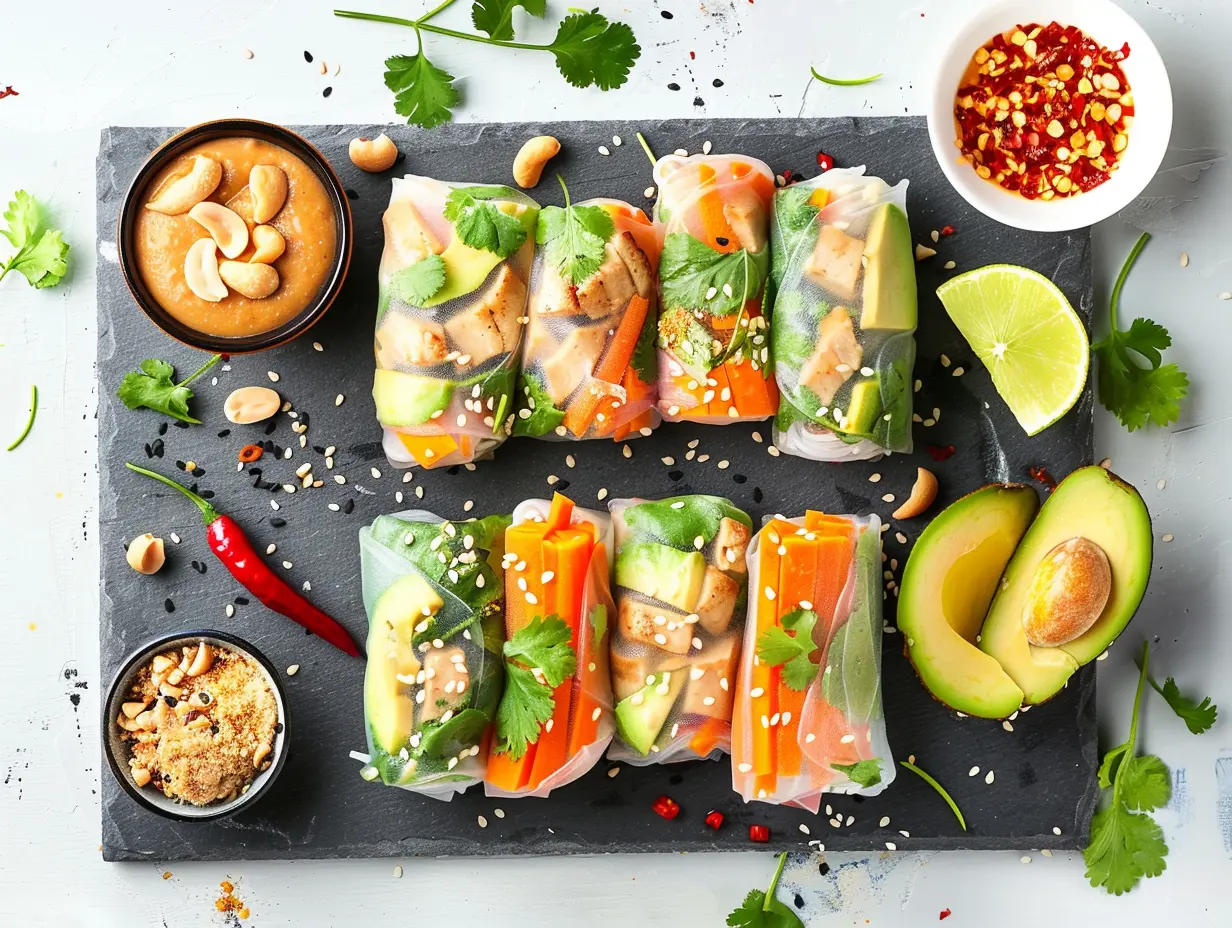 Vietnamesiska salladsrullar med kycklingfärs