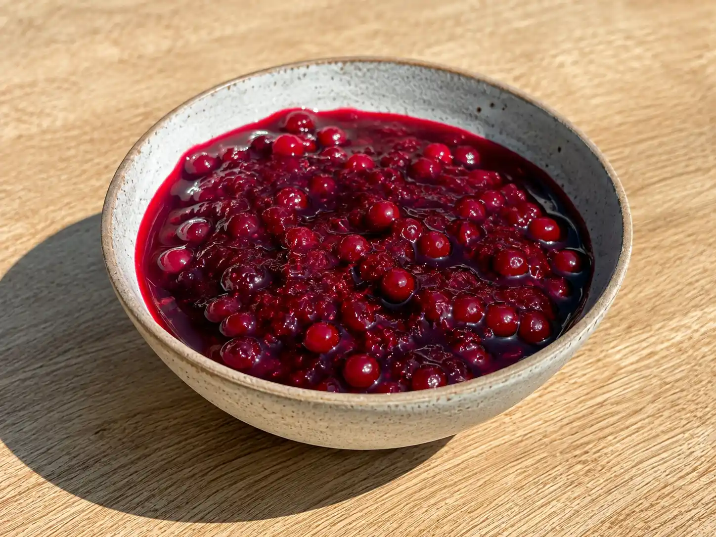 lingonsylt recept mindre socker med djupröd sylt, hela lingon och naturligt lös konsistens i en liten skål