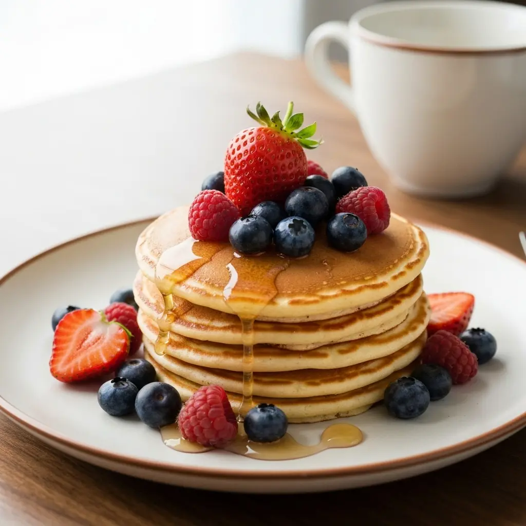 Små amerikanska pannkakor med smör och sirap