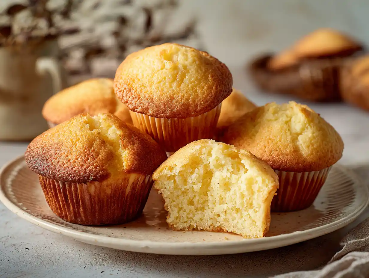 saftiga muffins med gyllene topp, mjuk smula och lätt ojämn yta direkt från ugnen.