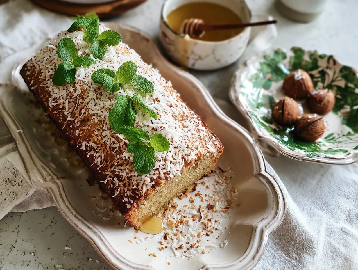 Silviakaka med brynt smör toppad med rostad kokos och lime