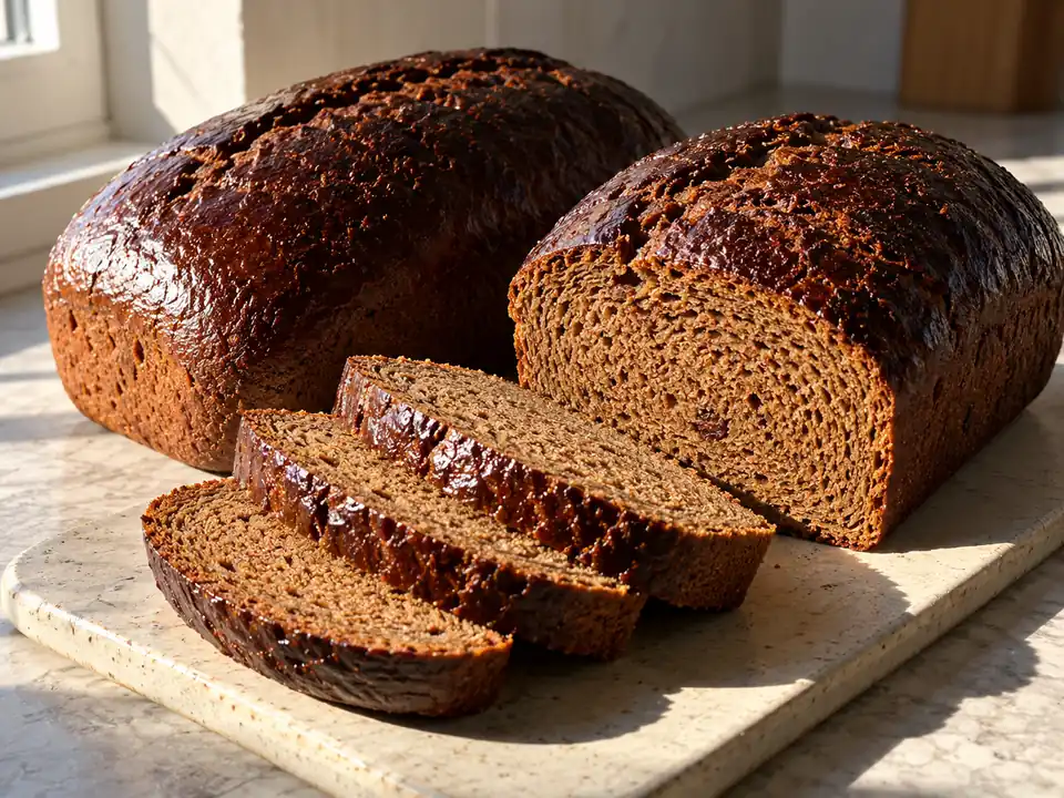 vörtbröd med gyllene skorpa och tydlig hembakad struktur serverat på ett enkelt ljust keramikfat