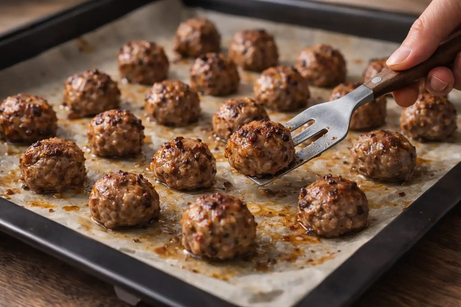 Köttbullar i ugn serverade med potatis, gräddsås, lingonsylt och pressgurka