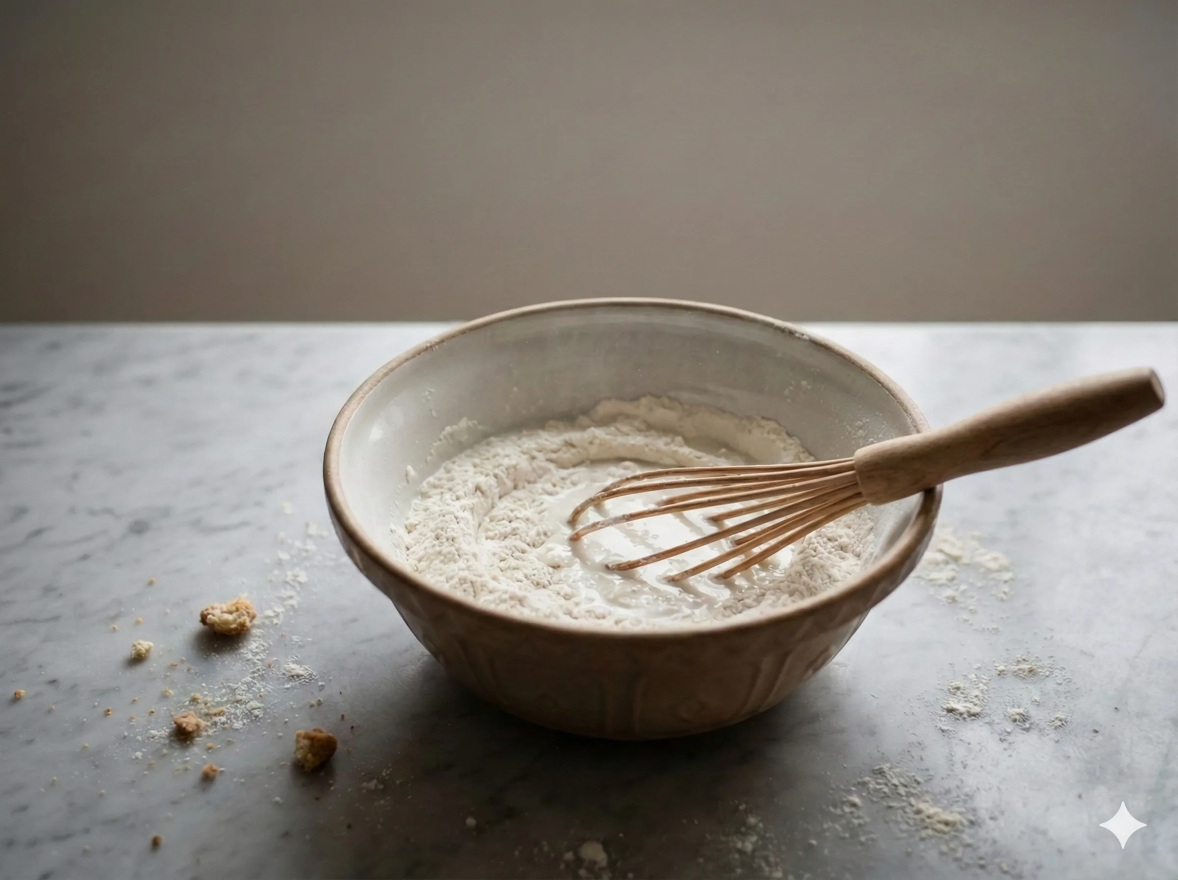 Blanda mjöl och mjölk till pannkakor