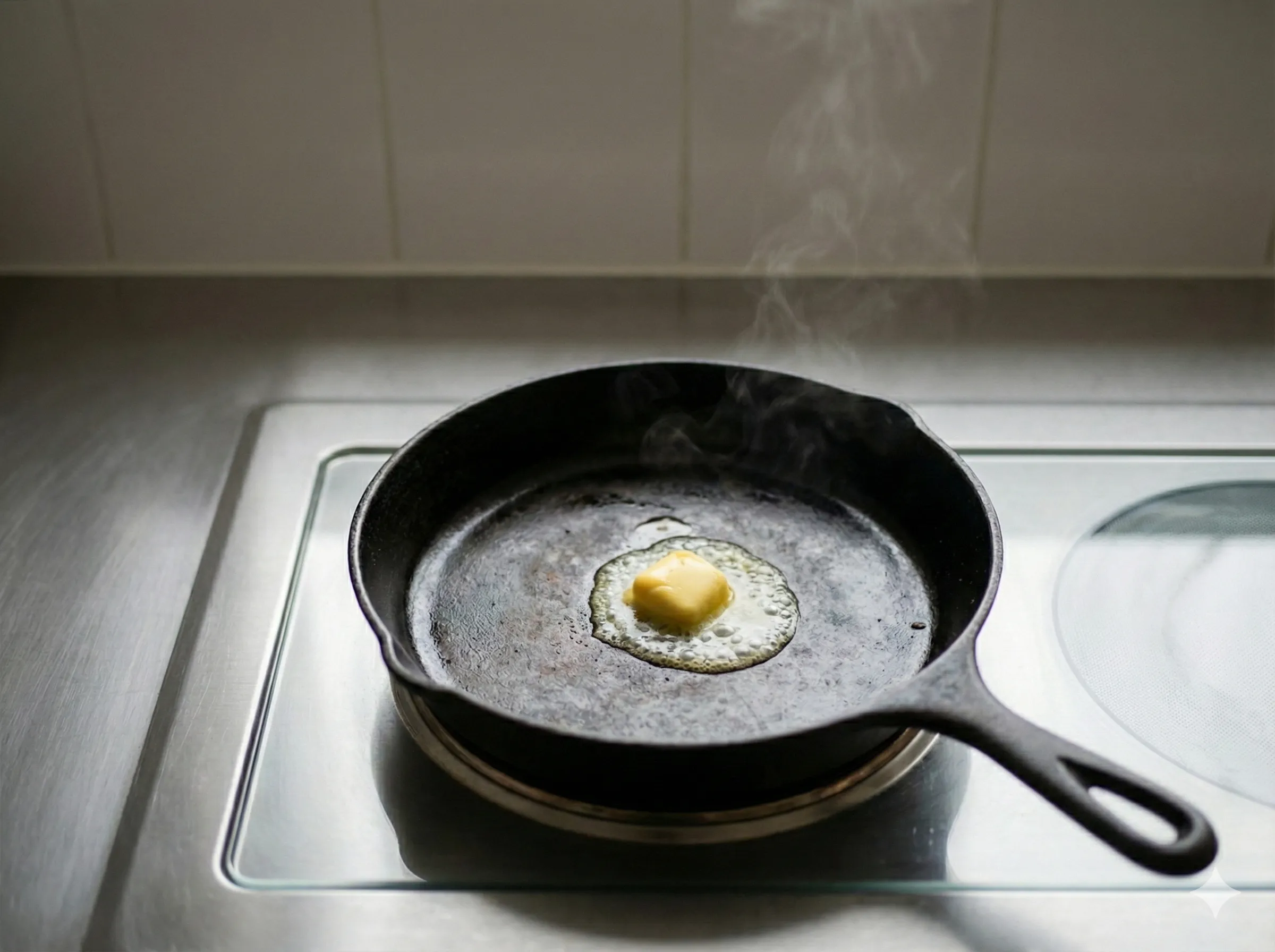 Värm stekpannan med smör